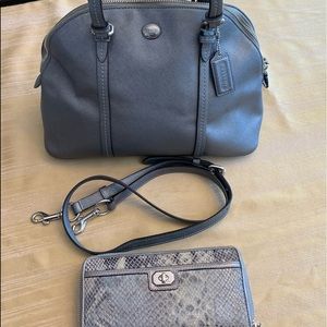 Authentic Coach Handbag with Coach Snakeskin Wallet